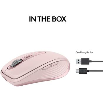 Logitech USB datorpele, MX 3S, 910-006931, 8000 DPI, 6 pogas, rozā, Bluetooth, uzlādējams, kluss klikšķis (910-006931)