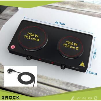 Brock EP 200 BK мини-плита, 2 конфорки, 2500 Вт, 18,5/15,5 см, 220-240 В, черный (EP 200 BK)
