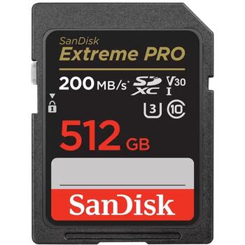 Sandisk Extreme PRO atmiņas karte SDSDXXD-512G-GN4IN, 512 GB, 200 MB/s, 140 MB/s, U3, V30, IPX7, triecienizturīga (SDSDXXD-512G-GN4IN)