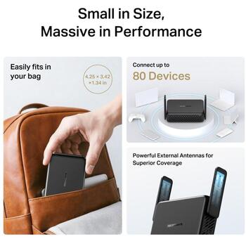 Mercusys дорожный маршрутизатор MR84X-Travel, 574/2402 Мбит/с, 10/100/1000 Мбит/с, 1x RJ-45, 1x USB (MR84X-Travel)