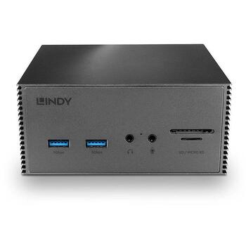 Lindy dokstacija 43378, 4K DP, 2x HDMI, 2x USB-C, 3x USB 3.0, 2x USB 2.0, 1x RJ45, 1x audio, 1x SD, 1x MicroSD (43378)