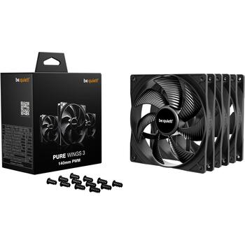 Be Quiet Datora ventilators PURE WINGS 3 BL139, 140mm, 5-13.2V, 0.96mmH2O, 1200RPM, 3 ventilatori, melns (BL139)