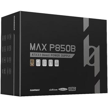 Gamemax barošanas bloks MAX P850B, 850 W, Bronzas, Nemodulārs, 120 mm ventilators, 1 x 24 pin ATX, 2 x 8 pin EPS12V (MAX P850B)