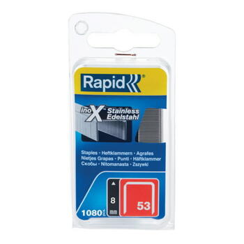 Rapid R:Staples 53/8mm SS 1.08M N.Blister 40109510, 0,09кг, 2x5x11см, нержавеющая сталь (40109510)