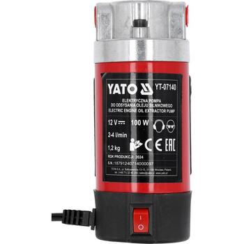 Yato eļļas sūknis YT-07140, 12 V, 100 W, 2-4 l/min, 3 m, 1 m, 0,3 MPa, IPX0, III, 40-50 ˚C, 6 mm, 8 mm, 10 mm, eļļas sūknis (YT-07140)