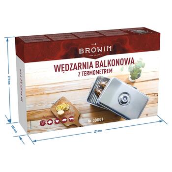 Browin 330001 коптильня с термометром, 45,5см, 27,4см, 21см, 3,192кг, нержавеющая сталь, 2 горелки (330001)