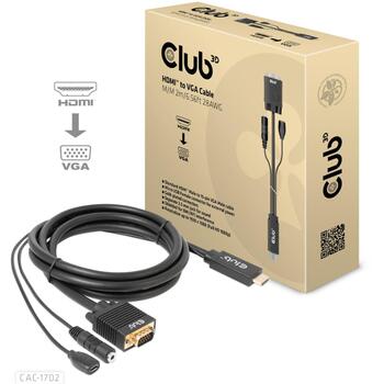 Club3D Видео кабель HDMI на VGA CAC-1712 2м 28AWG, VGA (D-Sub) + 3.5mm, HDMI + Micro-USB, 1920 x 1080 (CAC-1712)