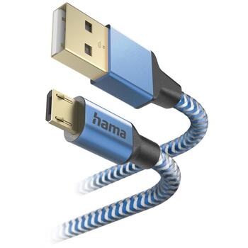 Hama USB kabelis 00201555, 1.5m, zila, USB 2.0, Mikro-USB, USB Type-A, 3A, 480Mbit/s, Quick Charge (00201555)
