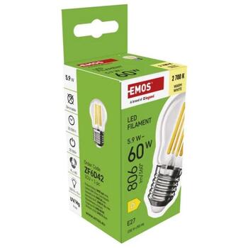 Emos LED лампочка Filament Mini Globe ZF6D42, 5,9 Вт, 806 лм, теплый белый, 230 В, 25 000 часов, E27 (ZF6D42)