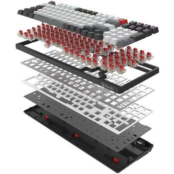 A4Tech Клавиатура A4TKLA47735, механическая, 98 клавиш, серый, BLMS красный, USB, 2.4G, Bluetooth 5.1, подсветка (A4TKLA47735)