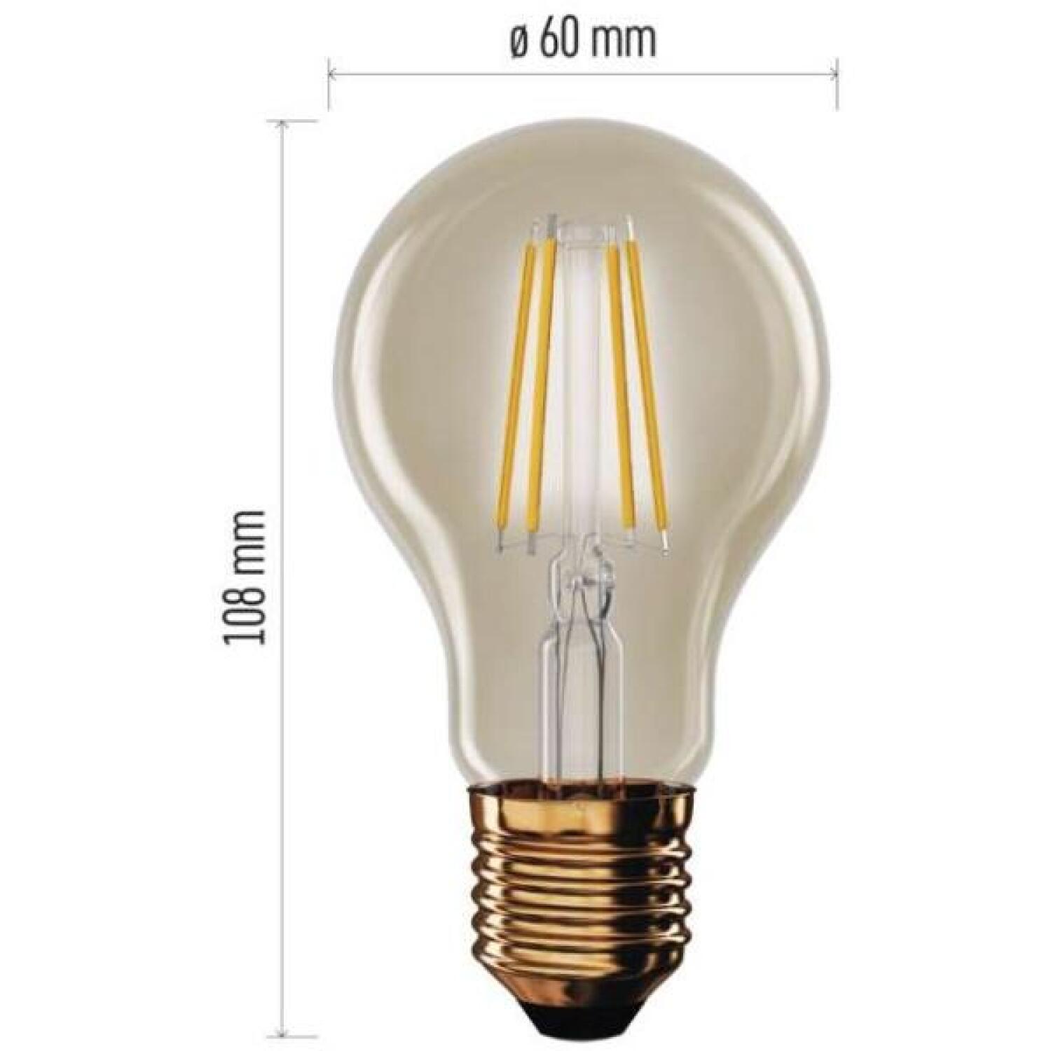 Emos LED лампочка Vintage A60 Z55032, 4,5 Вт, 420 лм, 230 В/50 Гц, 320°, 2200 K, E27, 25 000 часов, 4 чипа, теплый белый (Z55032)