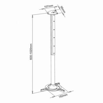 Sbox Projektora griestu stiprinājums PM-102XL, 15kg, 30°, 360°, 600-1020mm, 336mm, melns, alumīnijs (PM-102XL)