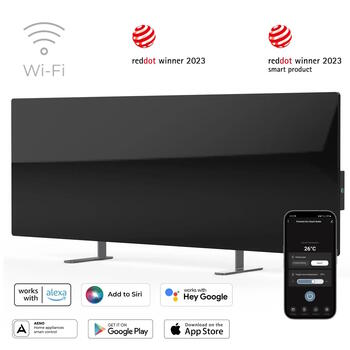 Viedais premium klases infrasarkanais un konvekcijas sildītājs līdz 30m² 700W 11mm rūdīta stikla panelis ar Wi-Fi 110×40×4 cm melns AGH0002S Aeno (AGH0002S)