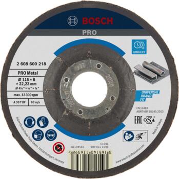Slīpripa 115x22x6 mm metālam, Mazām leņķa slīpmašīnām PRO METAL SLĪPRIPA, 2608600218, BOSCH (2608600218)