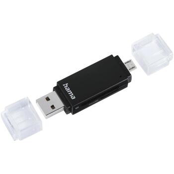 Hama 00181056 USB 2.0 OTG картридер, алюминий, SD/microSD, 480 Мбит/с, черный (00181056)