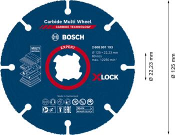 X-LOCK Carbide MultiWheel 125 x 1 mm, Mazām leņķa slīpmašīnām EXPERT CARBIDE MULTI WHEEL GRIEZĒJDISKS, 2608901193, BOSCH (2608901193)