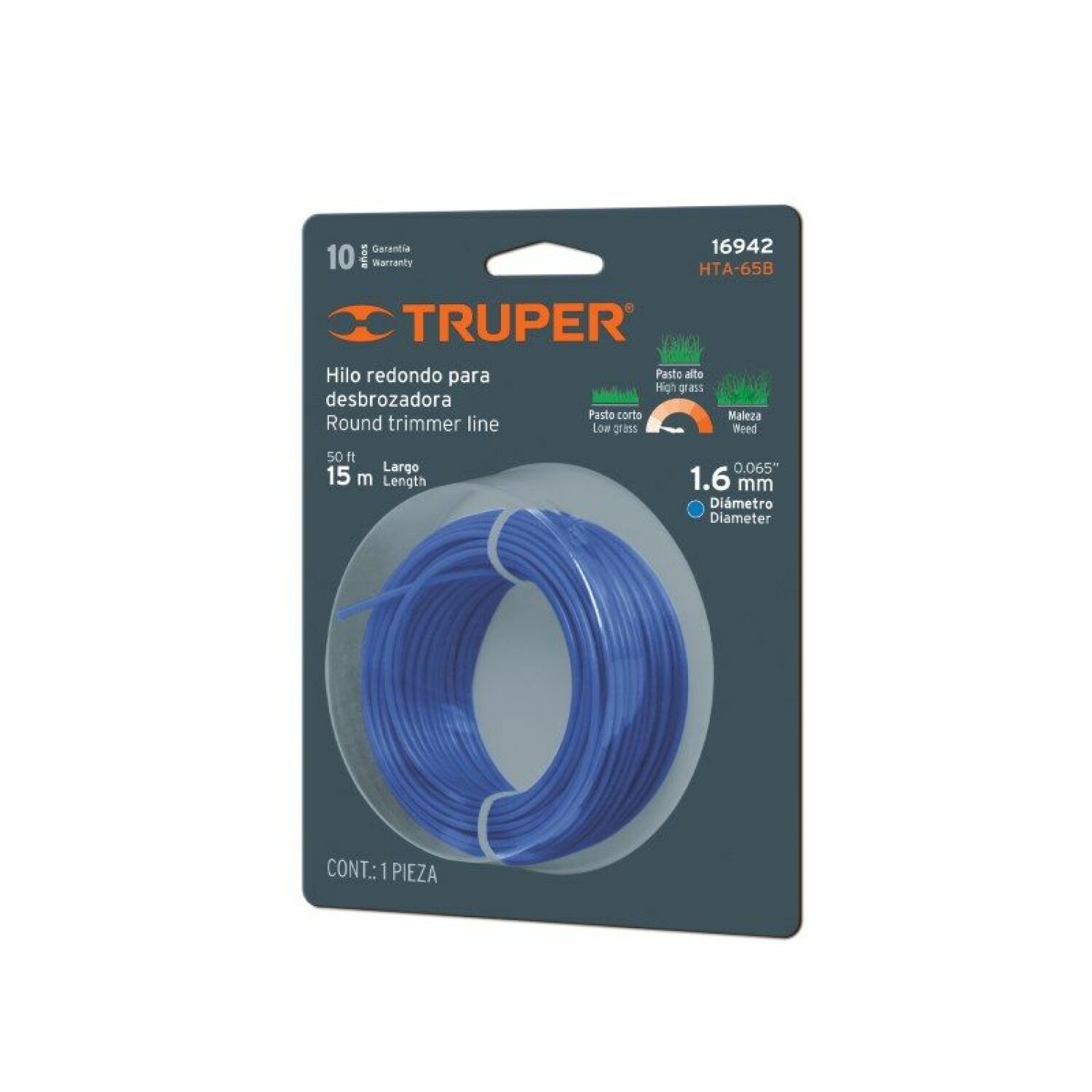 Apaļā trimmera aukla 1,6 mm/15 m HTA-65B TRUPER (HTA-65B)