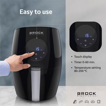 Brock AFD 3502 BK аэрофритюрница, 3,5 л, 1200 Вт, 80–200 °C, цифровой дисплей, таймер 60 мин, 6 программ, антипригарное покрытие (AFD 3502 BK)