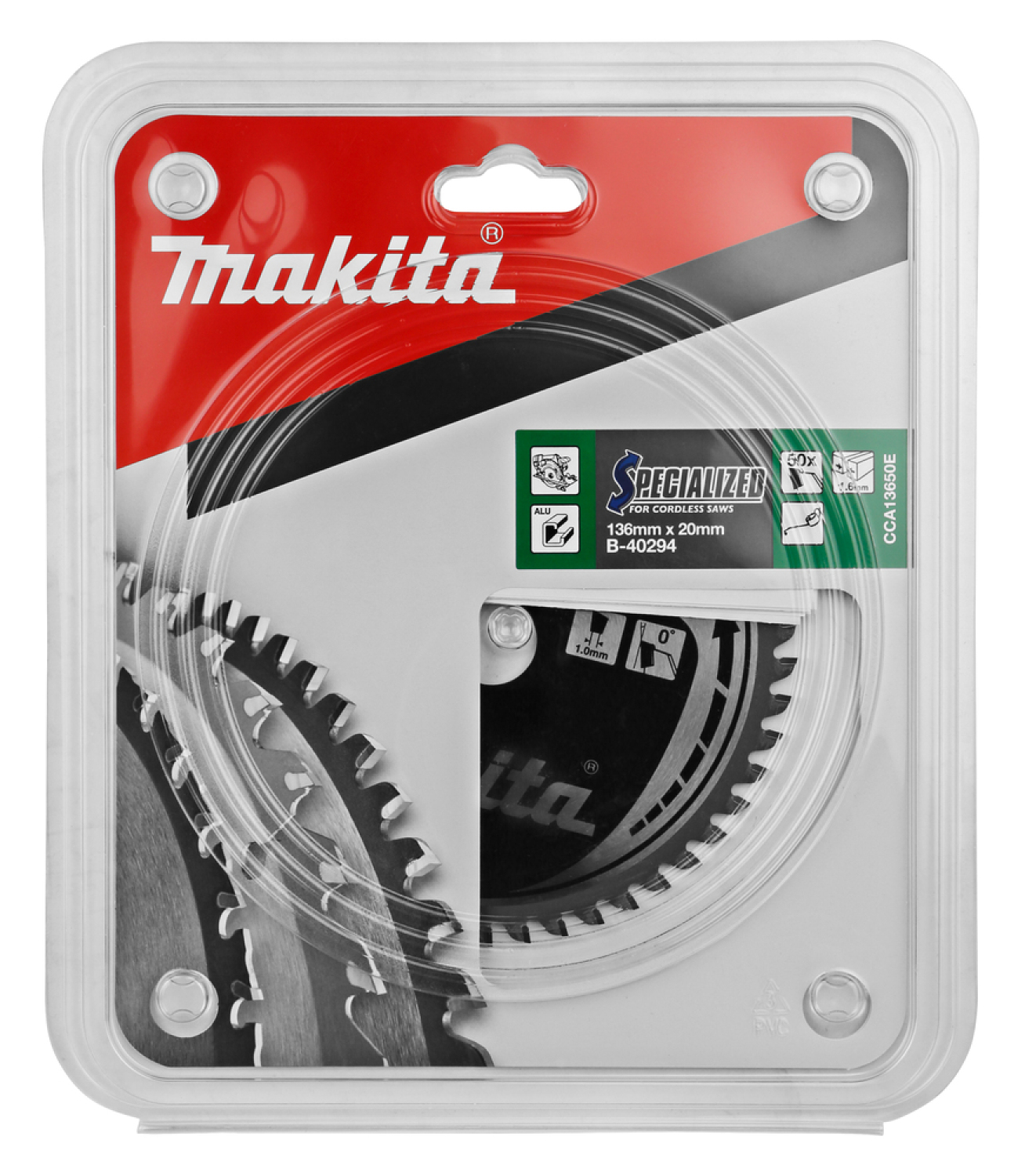 Makita zāģripa B-40294, 136mm, 20mm, 1,6mm, 50 zobi, 0°, alumīnijam (B-40294)