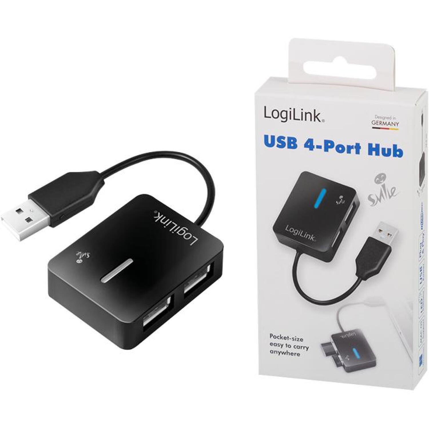LogiLink USB 2.0 4-портовый хаб UA0139, 4xUSB 2.0, 480 Мбит/с, черный, Plug&Play (UA0139)