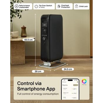 Mill Sildītājs OIL1500WIFI3 Black, 1500 W, līdz 22 m², 3 siltuma iestatījumi, WiFi, Bluetooth, termostats (OIL1500WIFI3 Black)