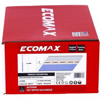 Ecomax гвозди для гвоздезабивного пистолета EMNA342950HDSMD&EMX, 50x2,9мм, 2000 шт, 34°, горячеоцинкованные, гладкие (EMNA342950HDSMD&EMX)
