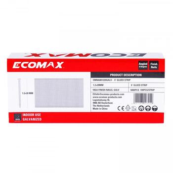 Ecomax отделочные гвозди EMNA001220GALV&EMX, 20x1,2 мм, 18GA, 5000 шт, электрогальванизированные, 0°, 100 шт/полосе (EMNA001220GALV&EMX)