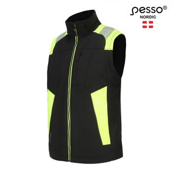 Pesso Vesta софтшелл жилет VESTA-2XL, 2XL, черный/желтый, 96% полиэстер, 4% спандекс, 310 г/м², водоотталкивающий, ветрозащитный (VESTA-2XL)
