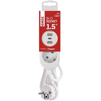 Emos Удлинитель P0221U, 1,5м, 2×2P+PE, 2×USB-A, 1×USB-C, 5V, 3,4A, 3680W, PVC, защита от детей (P0221U)