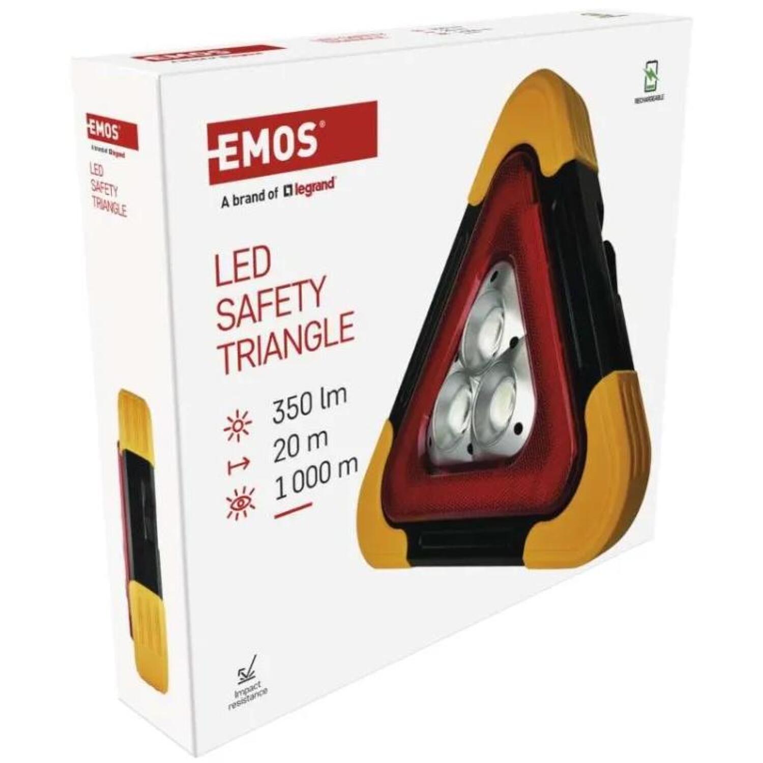 Emos Перезаряжаемый предупреждающий треугольник P4010, 590 г, 270 × 50 × 245 мм, 3× COB LED + КРАСНЫЙ LED, 180° поворотная ручка (P4010)