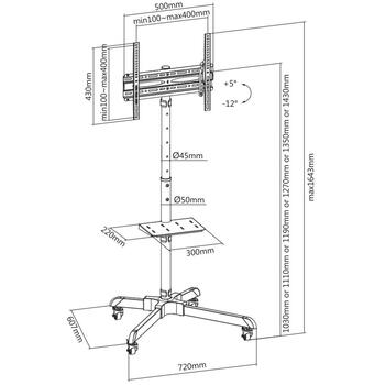 Sbox FS-224-2 mobilais grīdas statīvs, 32-55 collas, VESA 100x100-400x400, 35kg, 1030-1430mm, +5°/-12°, melns (FS-224-2)