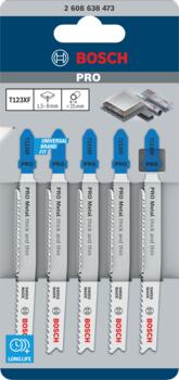 5 figūrzāģa asmeņi T 123 X (Progressor), Figūrzāģiem PRO METAL THICK AND THIN T123XF FIGŪRZĀĢA ASMENS, 2608638473, BOSCH (2608638473)