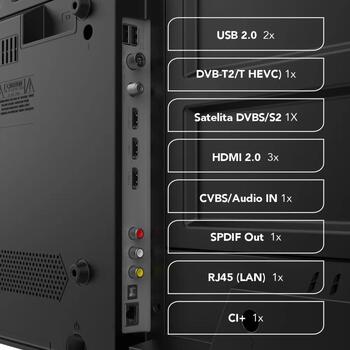 Manta televizors 50LUV125E, 50 collas, 3840 x 2160, 3 HDMI, 2 USB, 10 W, Wi-Fi, HDR 10, Dolby Digital Plus, viesnīcas režīms (50LUV125E)