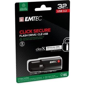 Emtec USB флешка ECMMD32GB123, 32GB, 100Mbps, 20Mbps, черный, пластик, USB 3.2, шифрование (ECMMD32GB123)