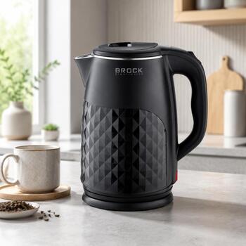 Brock WK 0618 BK elektriskā tējkanna, 1,8 l, 1500 W, nerūsējošais tērauds, 360° pamatne, automātiska izslēgšanās (WK 0618 BK)