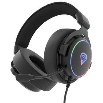 GENESIS Neon 764 NSG-2169 spēļu austiņas, vadu, USB-A, 20-20000 Hz, 50 mm, 112 dB, mikrofons, RGB apgaismojums, melnas (NSG-2169)