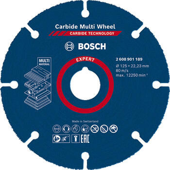Cietmetāla disks 125 x 1 x 22,23 mm, Mazām leņķa slīpmašīnām EXPERT CARBIDE MULTI WHEEL GRIEZĒJDISKS, 2608901189, BOSCH (2608901189)