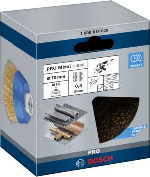 Stiepļu suka D 70 mm, Mazām leņķa slīpmašīnām PRO METAL CLEAN STIEPĻU SUKA, 1608614020, BOSCH (1608614020)