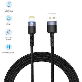 Tellur Кабель данных USB на Lightning LED TLL155373, 1.2m, 5V/3A, 480Mbps, нейлоновая оплетка (TLL155373)