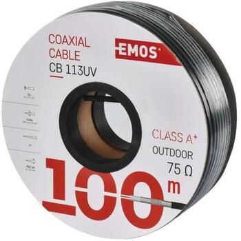 Emos Коаксиальный кабель CB113UV S5265, 100 м, 75 Ом, 3 экрана, 52 пФ/м, 43,5 кг/км, УФ стойкость, Eca (S5265)