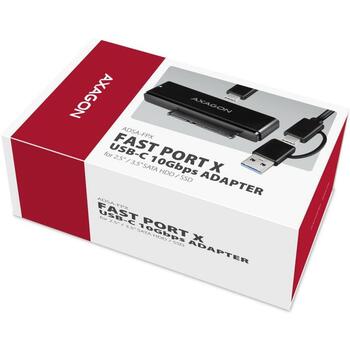 Axagon SSD адаптер ADSA-FPX USB-C 10Gbps, SATA 6G, 0.6м, черный, адаптер питания 12V/2A, UASP, TRIM, S.M.A.R.T., BOOT (ADSA-FPX)