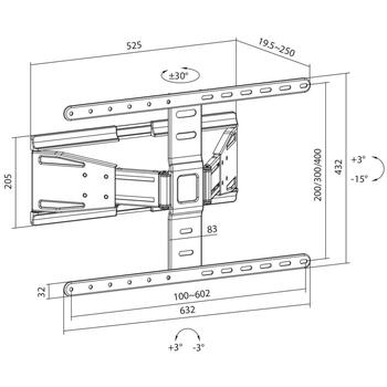 Sbox PLB-79464 televizora kronšteins, 43-90 collas, VESA 100x200-600x400, 50kg, noliecams-grozāms, melns (PLB-79464)
