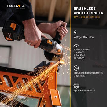 Bezvadu 18 V bezsuku digitālā leņķa slīpmašīna 125 mm bez akumulatora un lādētāja Angle Grinder 7065181 Batavia (7065181)