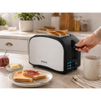 Brock BT 1003 SS Тостер, 800 Вт, 2 отсека, нержавеющая сталь, разморозка, подогрев, съемный поддон для крошек (BT 1003 SS)