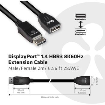 Club3D видео кабельный адаптер CAC-1022, 2м, 32.4Гбит/с, 8K @ 60Гц, 144Гц, 28AWG, прямой разъем, M/F (CAC-1022)