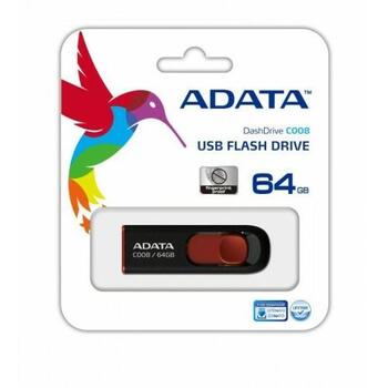 Adata USB флешка C008 AC008-64G-RKD, 64 GB, USB Type-A, черный/красный, пластик, Plug and Play (AC008-64G-RKD)