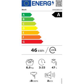 Bosch Стиральная машина WAN2808LSN, 8 кг, 1400 об/мин, класс A, фронтальная загрузка, функция пара, LED дисплей, белая (WAN2808LSN)