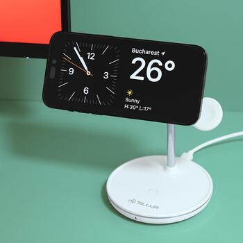 Tellur 3in1 MagSafe беспроводное зарядное устройство для стола TLL151391, PD 9V/3A, 12V/2.5, 15V/2A, 30W макс, 15W iPhone (TLL151391)