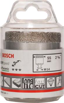 Dimanta caurumzāģis 55 mm DrySpeed Best for Ceramic, Mazām leņķa slīpmašīnām PRO CERAMIC DRY KROŅURBIS, 2608587126, BOSCH (2608587126)