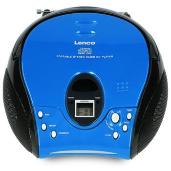 Lenco SCD-24 Blue/Black CD-магнитола, FM-радио, 2x2W, 3.5mm разъем для наушников, ЖК-дисплей, 20 станций, ручка (SCD-24 Blue/Black)